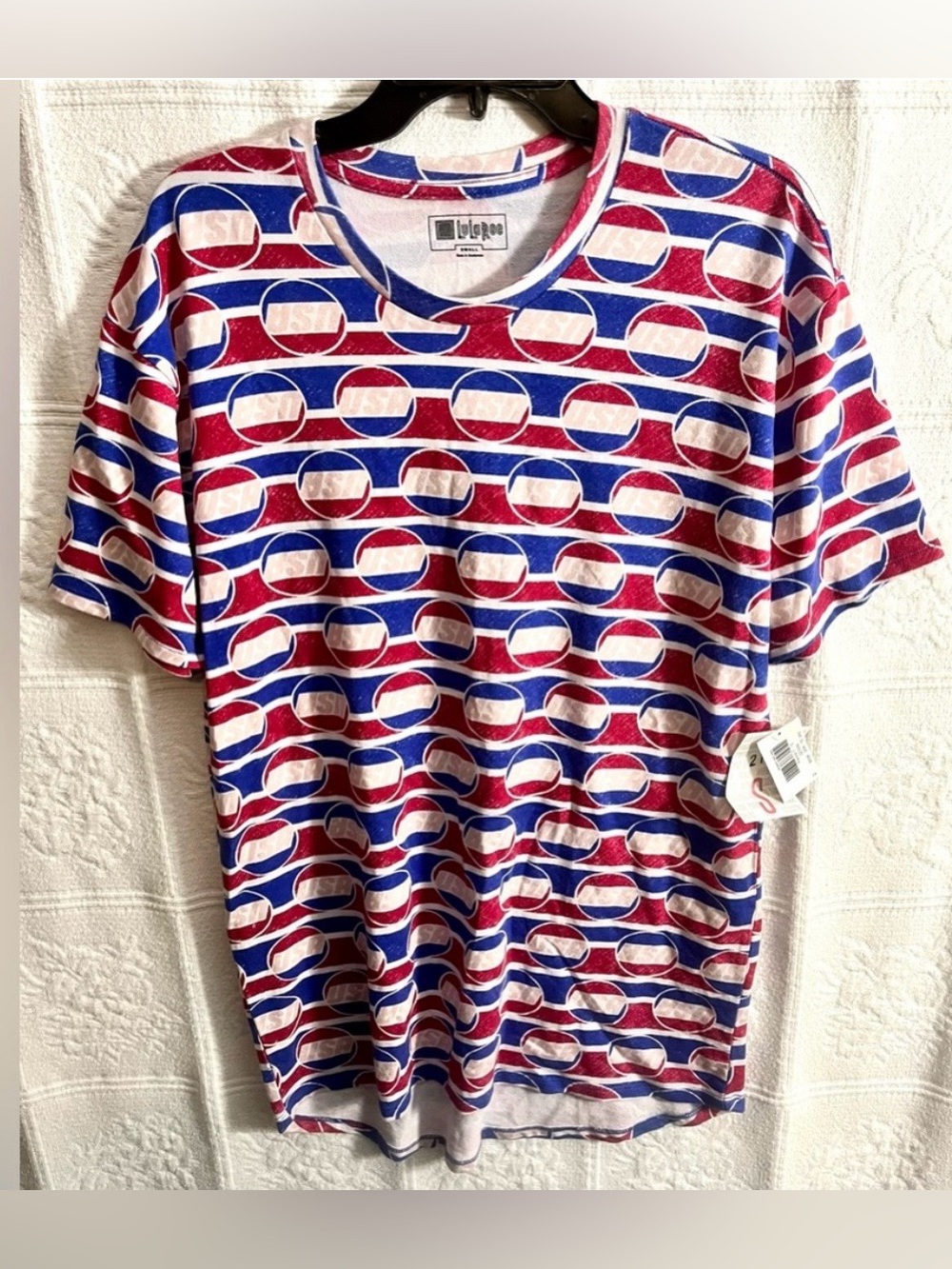 LuLaRoe Patrick T Tee Shirt Top Size S Small New NWT Patriotic Colors